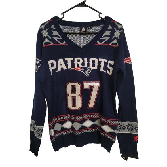 Team Apparel Sweaters - NFL Team Apparel Patriots Gronkowski Christmas Sweater Sequin Football LG NEW